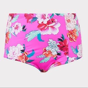 TORRID Neon pink floral bathing suit bottom